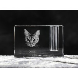 Ocicat - kryształowy stojak na długopis z wizerunkiem kota, pamiątka, dekoracja, kolekcja.