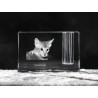 Savannah , Titular de la pluma de cristal con el gato, recuerdo, decoración, edición limitada, ArtDog