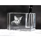 Kot savannah - kryształowy stojak na długopis z wizerunkiem kota, pamiątka, dekoracja, kolekcja.