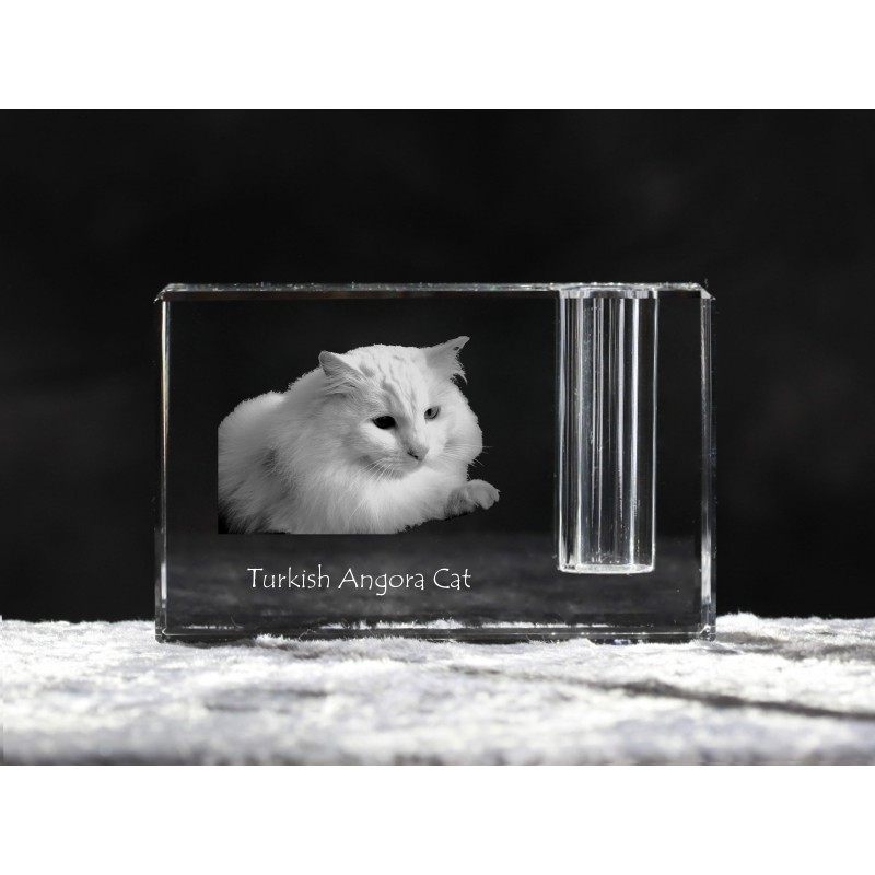 Gatto d'Angora, porta penna di cristallo con il gatto, souvenir