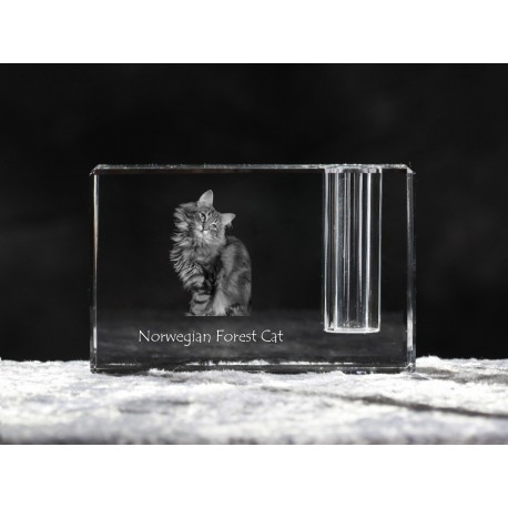 Norwegian Forest cat, crystal pen holder with cat, souvenir, decoration, limited edition, Collection