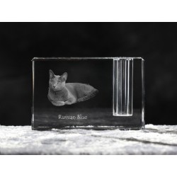 Azul ruso, Titular de la pluma de cristal con el gato, recuerdo, decoración, edición limitada, ArtDog