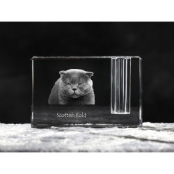 Szkocki zwisłouchy - kryształowy stojak na długopis z wizerunkiem kota, pamiątka, dekoracja, kolekcja.