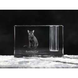 Bombay , Titular de la pluma de cristal con el gato, recuerdo, decoración, edición limitada, ArtDog