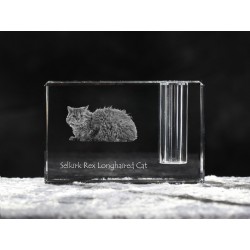 Selkirk rex longhaired, crystal pen holder with cat, souvenir, decoration, limited edition, Collection