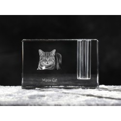 Manx cat, crystal pen holder with cat, souvenir, decoration, limited edition, Collection