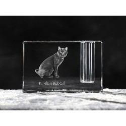 Kurilian Bobtail, crystal pen holder with cat, souvenir, decoration, limited edition, Collection