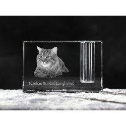 Kurilian Bobtail longhaired, crystal pen holder with cat, souvenir, decoration, limited edition, Collection