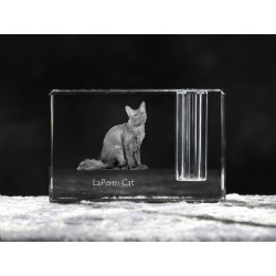Kryształowy stojak na długopis z wizerunkiem kota, pamiątka, dekoracja, kolekcja.