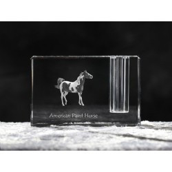American Paint Horse - kryształowy stojak na długopis z wizerunkiem konia, pamiątka, dekoracja, kolekcja.