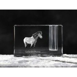 Caballo islandés, Titular de la pluma de cristal con el caballo, recuerdo, decoración, edición limitada, ArtDog